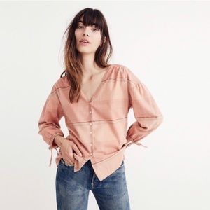 Madewell orange plaid cotton peasant top Sz M